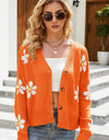 Floral Ribbed Trim Drop Shoulder Cardigan