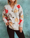 Floral V-Neck Button Up Cardigan with Pockets