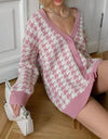 Houndstooth Button Up Long Sleeve Cardigan