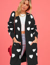 Heart Graphic Open Front Cardigan with Pockets