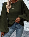 Openwork Boat Neck Lantern Sleeve Sweater