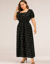 Plus Size Polka Dot Square Neck Dress