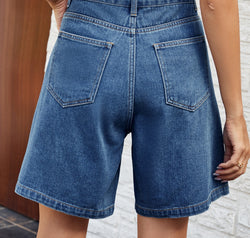 High Waist Denim Shorts with Pockets