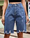 Raw Hem High Waist Denim Shorts with Pockets