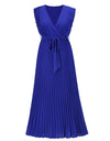 Tied Surplice Cap Sleeve Pleated Dress