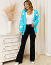 Flower Dropped Shoulder Open Front Cardigan