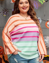 Plus Size Striped Round Neck Long Sleeve Sweater