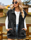 Button Up Collared Neck Sleeveless Denim Jacket