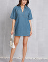 Pocketed Collared Neck Mini Denim Dress