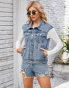 Button Up Cap Sleeve Denim Jacket