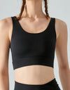 Faux Layered Twist Back Cutout Sports Bra