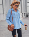 Collared Neck Dropped Shoulder Denim Top