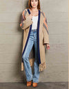 Geometric Fringe Hem Open Front Duster Cardigan