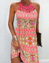 Printed Grecian Neck Mini Dress