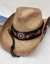 Embroidered Tied Raffia Hat