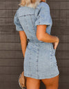 Puff Sleeve Button Up Mini Denim Dress