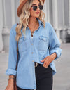 Collared Neck Dropped Shoulder Denim Top