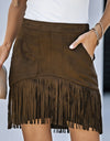 Fringe Detail Zip-Back Skirt with Pockets