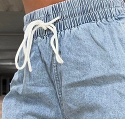 Drawstring High Waist Denim Shorts