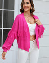 Fringe Trim Open Front Cardigan