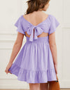 Ruffle Hem Tie-Back Flutter Sleeve Dress