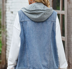 Sleeveless Denim Top with A Detachable Hood