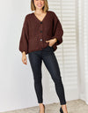 Pocketed Button Up Dropped Shoulder Cardigan