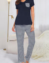 Pocketed Short Sleeve Top and Striped Pants Lounge Set