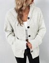 Button Up Drawstring Long Sleeve Hooded Cardigan