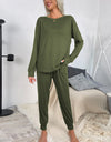 Shiny Round Neck Top and Drawstring Pants Lounge Set