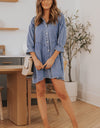 Collared Neck Flounce Sleeve Denim Mini Dress