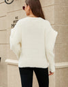 Woven Right Puff Sleeve V-Neck Fuzzy Cardigan