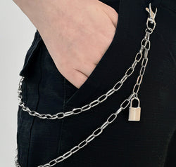 Double Layered Iron Chain Belt with Lock Charm