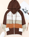 Zip-Up Raglan Sleeve Openwork Hooded Cardigan