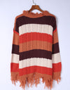 Color Block Frayed Hem Open Front Cardigan