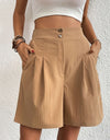 Pocketed Half Elastic Waist Shorts