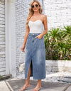 Slit Midi Denim Skirt with Pockets