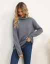 Slit Turtleneck Dropped Shoulder Sweater