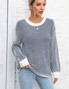 Angel Wings Striped Round Neck Long Sleeve Knit Top