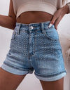 Rhinestone High Waist Denim Shorts