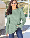 Basic Bae Full Size Ribbed Round Neck Long Sleeve Knit Top