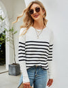 Angel Wings Striped Decorative Button Knit Top