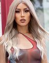 13*2" Lace Front Wigs Synthetic Long Wave 24" 150% Density in Medium Blonde Highlights