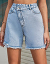 Buttoned Raw Hem Denim Shorts