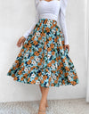 Printed Ruffle Hem Midi Skirt