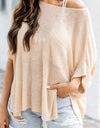 Slit Boat Neck Half Sleeve Knit Top