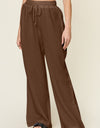 Double Take Full Size Texture Drawstring Wide Leg Pants