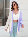 Open Front Contrast Color Balloon Sleeve Cardigan