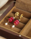 Natural Stone Freshwater Pearl Dangle Earrings