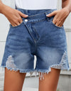 Distressed Raw Hem Asymmetric Waist Denim Shorts